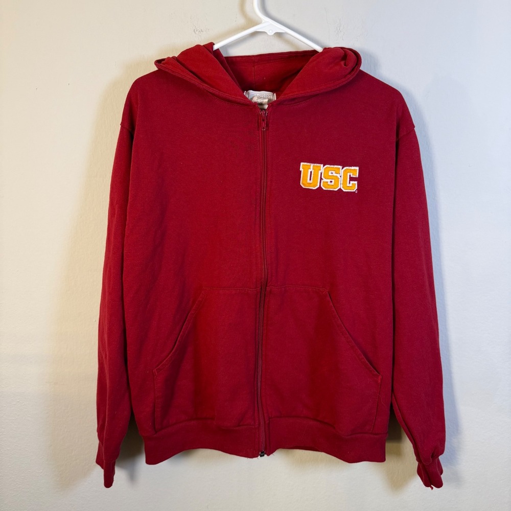 Third Street USC Trojans Youth XL Full Zip Hoodie Red 665NS Made in USA
